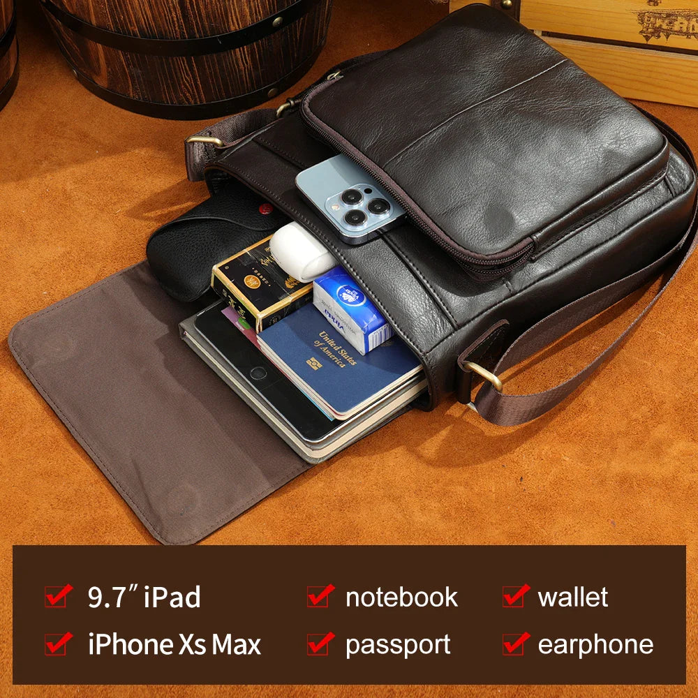 Men's Bags Genuine Leather Messenger Bag Crossbody Shoulder Bags For Male Casual Handbag Men Sling Pack For Work Business