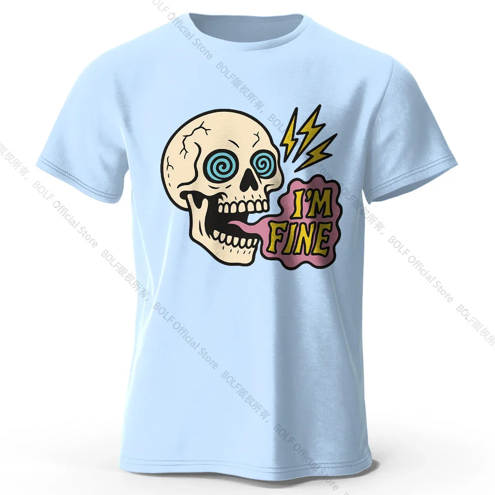 Men's I Am Fine Printed T-Shirt 100% Cotton Oversized Sarcastic Graphic Tees for Women Summer Tops Mood Streetwear
