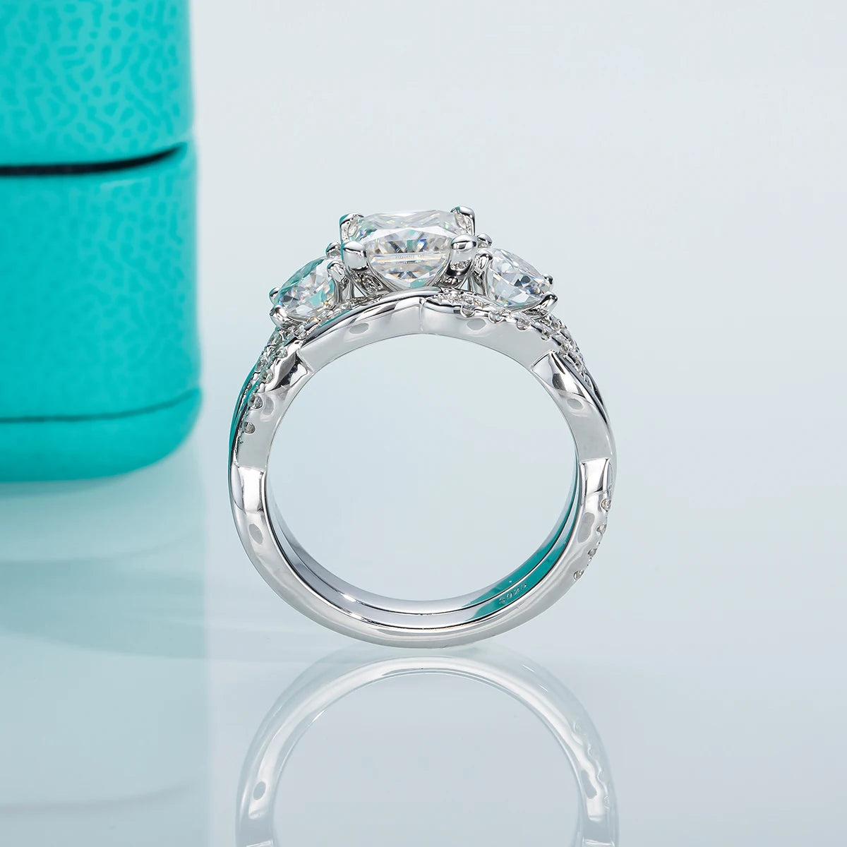 1.5ct Princess Cut Center Moissanite Bridal Rings Set  925 Sterling Silver Engagement Wedding Band Rings Wholesale