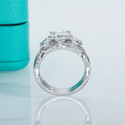 1.5ct Princess Cut Center Moissanite Bridal Rings Set  925 Sterling Silver Engagement Wedding Band Rings Wholesale