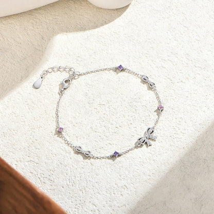 925 Sterling Silver Bow Moissanite Bracelet Sweet Original Design Colorful Pink Zircon Bracelets for Women Party Gifts