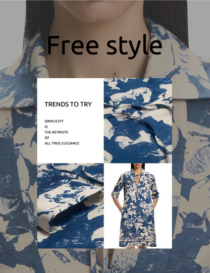 Summer Fashion Women Commuting V Neck Dresses Fashion Midi Printed New Lady Straight Dress