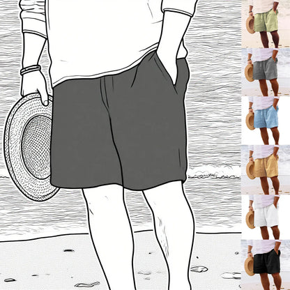 2025 New Summer New Men's Cotton Linen Breathable Shorts Hawaii Beach Pants Male Solid Color Trousers Loose Versatile Streetwear