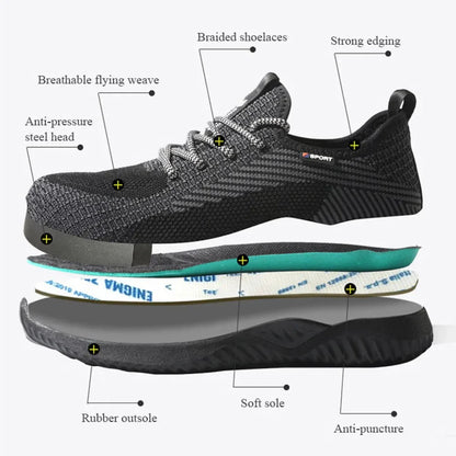 Safety Shoes Men's Work Boots Steel Toe Cap Puncture-Proof Indestructible Security Work Shoes Women Light Comfortable Sneakers