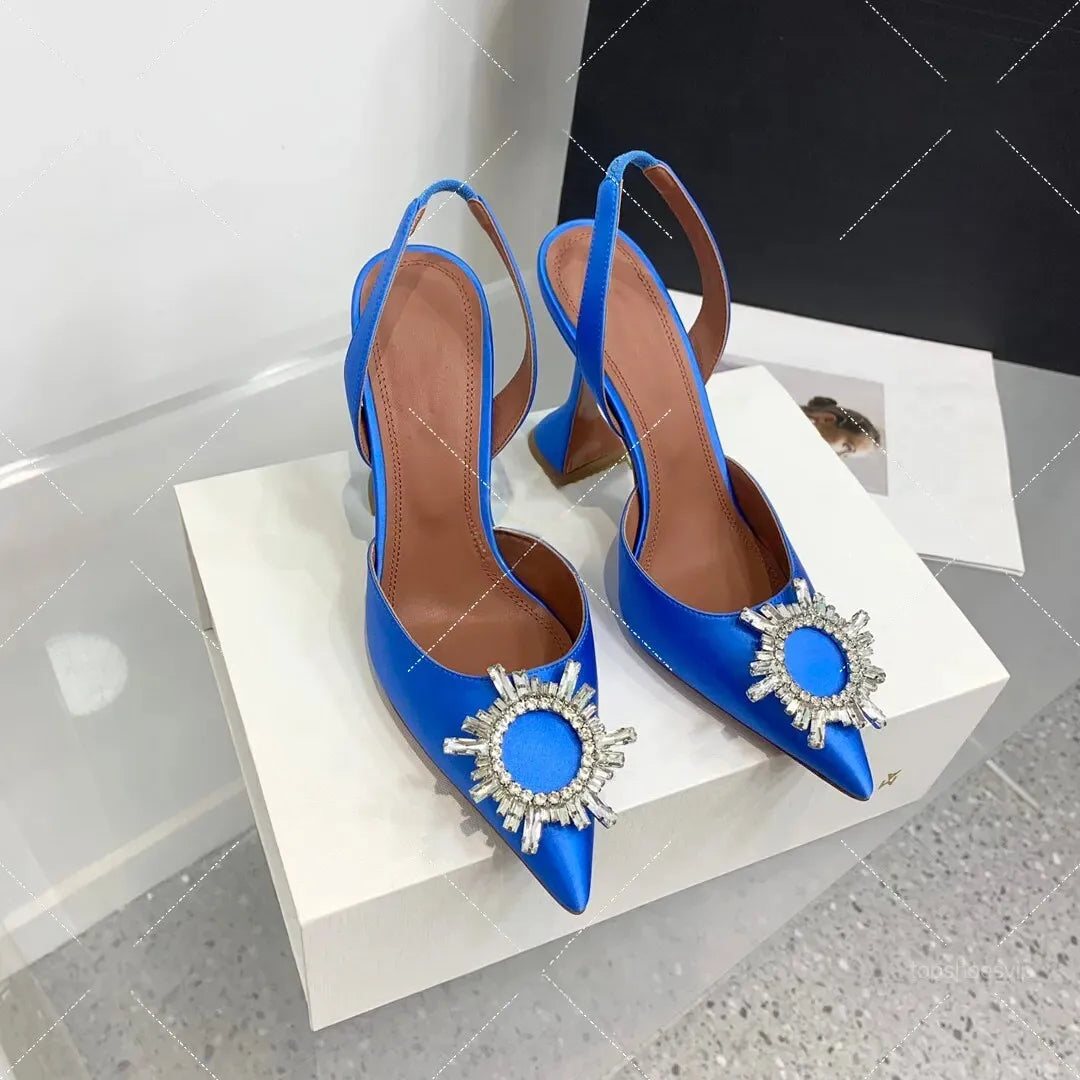 Women's Sandals 2026 New Sun Button Water Diamond Pointed High Heels Fashionable Banquet Wine Glass and Baotou Sandals