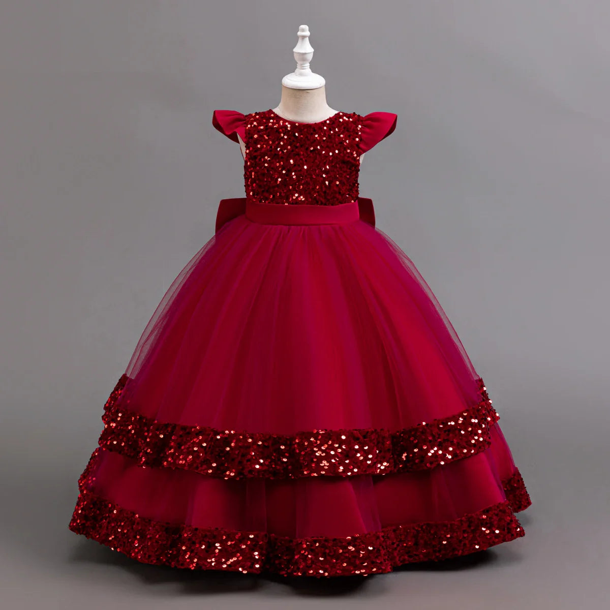 2025 New Elegant Girl Wedding Dress Sequined Mesh Princess Dress 4-12 Year Old Girl Graduation Party Prom Evening Dress