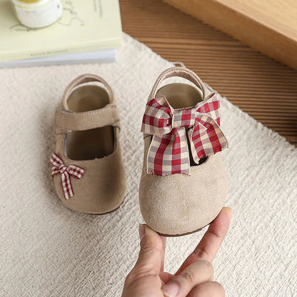 New Summer Kids Baotou Sandals 23-34 Size Sweet Checkered Bow Girls Princess Shoes Soft Sole Children Nude Shoes