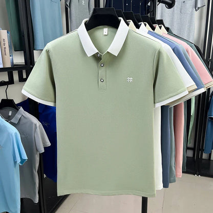 Designer brand silk cotton short sleeve polo shirt summer new Korean casual men's T-shirt fashion embossed soft breathable top