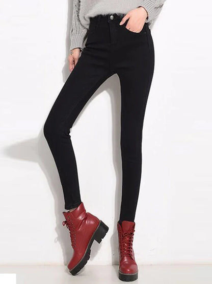 Women's Thick Warm Jeans, Stretch Tight Pencil Pants