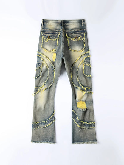 European and American men's ripped stretch jeans with fringe - the best choice for fashion wear