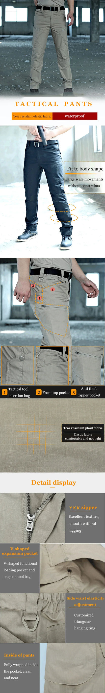 Military Tactical Casual Pants Waterproof Cargo Mens Trousers Multi-Pocket Pants Outdoor Male Hiking Wear-resisting Trousers