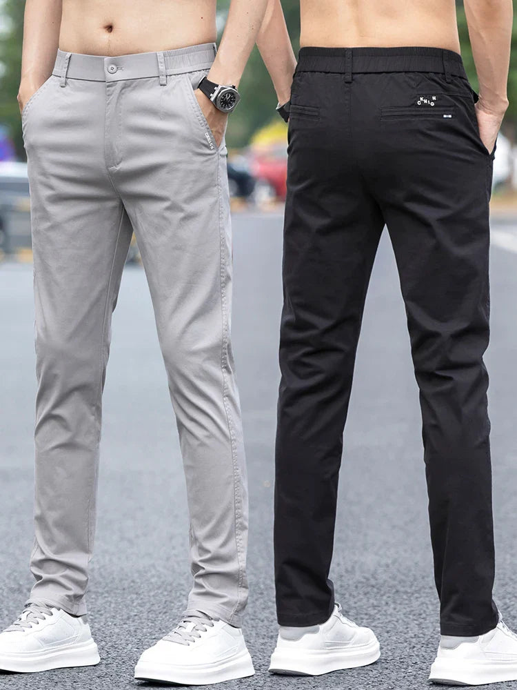 Slim Fit Straight Thin Casual Pants for Men Business Classic Stretch 98% Cotton Soft Spring Summer Trousers Brand Clothing