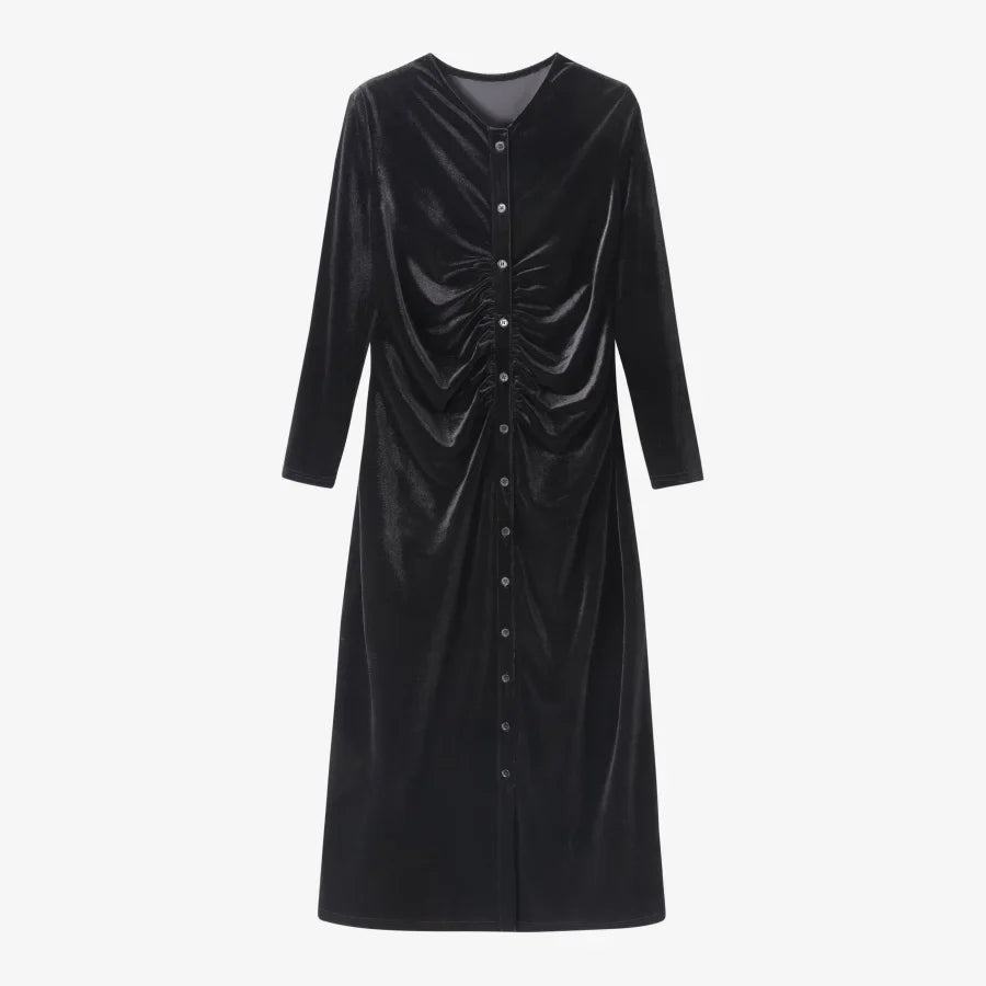 velvet print shirring woman dress elegance lady dressy wear