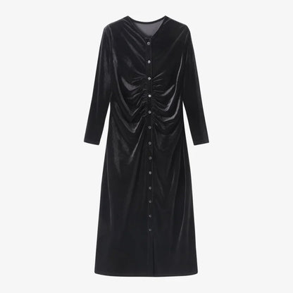 velvet print shirring woman dress elegance lady dressy wear