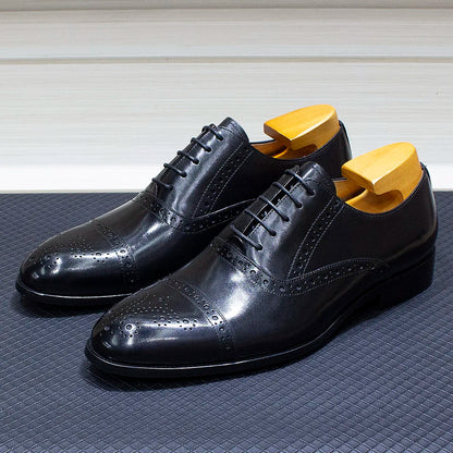Luxury Genuine Leather Calfskin Cap Toe Oxfords Men's Dress Shoes Italian Style Lace-Up Wedding Business Formal Shoes for Men