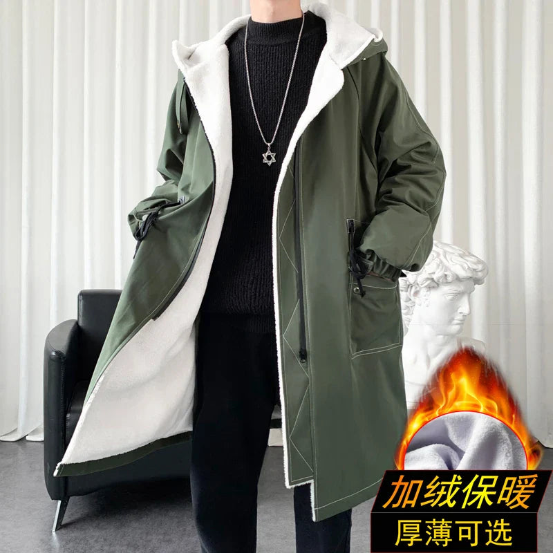 2025 Casaco de Inverno Masculino Grosso com Capuz de Alta Qualidade Trench Coat Masculino Corta-vento Moda Jaquetas Casuais Hip Hop Streetwear Casaco S-3XL