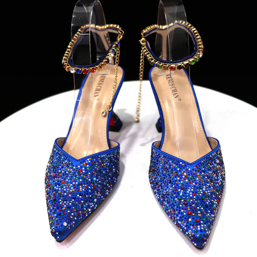 Pointed Shoes Bag Soft Handle Bag Anklet Design Medium Heel Ladies Shoes Suitable for Wedding Party