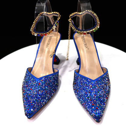 Pointed Shoes Bag Soft Handle Bag Anklet Design Medium Heel Ladies Shoes Suitable for Wedding Party