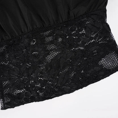 Elegant Off-Shoulder Lace-Trimmed Waist-Defining Top Retro Streetwear Solid Long-Sleeve T-Shirt For Women Spring-Summer