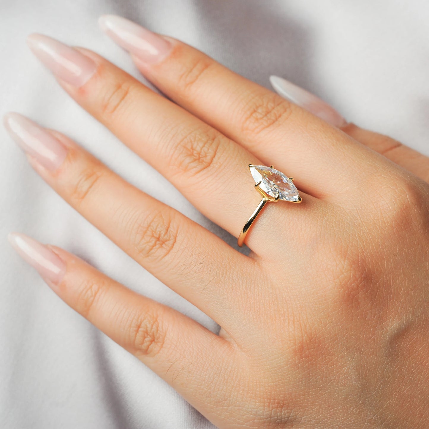Vintage 9ct 5A Marquise Shape Cubic Zirconia Solitaire Engagement Ring For Women 925 Sterling Silver 14K Yellow Gold
