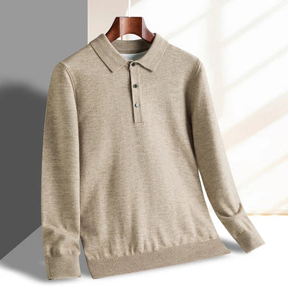 Fashion luxury knitted long sleeve polo shirt men's autumn new trend simple solid color soft skin friendly comfort lapel sweater