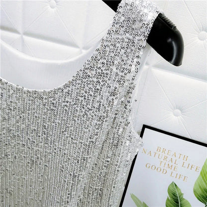 Sparkling Sequins Round Neck Vest Women's Outer Wear 2022 Summer New Bright Silk Fashion Glitter Bottoming Shirt Suspender Top