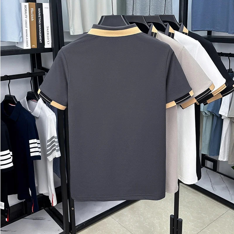 Men's Summer New Lapel Polo Shirt High Quality Casual Fashion Print Short Sleeve T-Shirt Versatile Trend Business Men's Clothing