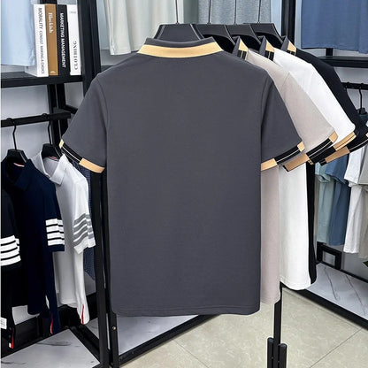 Men's Summer New Lapel Polo Shirt High Quality Casual Fashion Print Short Sleeve T-Shirt Versatile Trend Business Men's Clothing