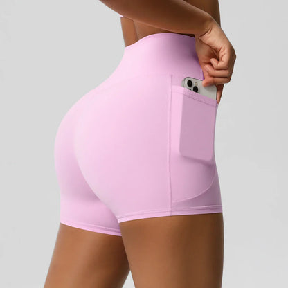 Women Sports Short With PocketedYoga Legging Shorts Squat Proof High Waist Fitness Tight Shorts Quick Drying Cycling Workout Gym