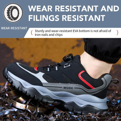 Men's Work Safety Boots Steel Toe Shoes Indestructible Shoes Puncture-Proof Work Boots Kevlar fabric Rotating Button Shoes