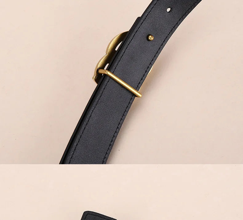 Women's leather belt with smooth buckle; simple and fashionable business belt for men; versatile belt for trousers