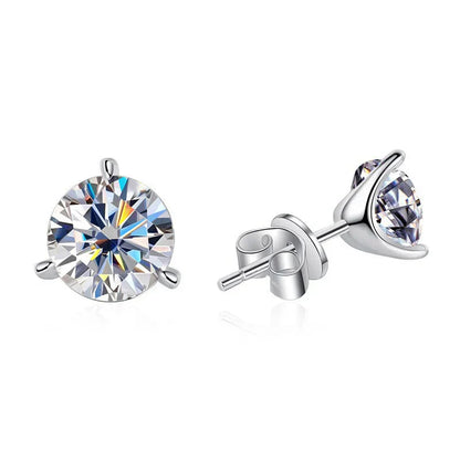 925 Sterling Silver 3 Prong Moissanite Stud Earrings 1ct D VVS1 Diamond with GRA for Women Wedding Party Fine Jewelry Gift