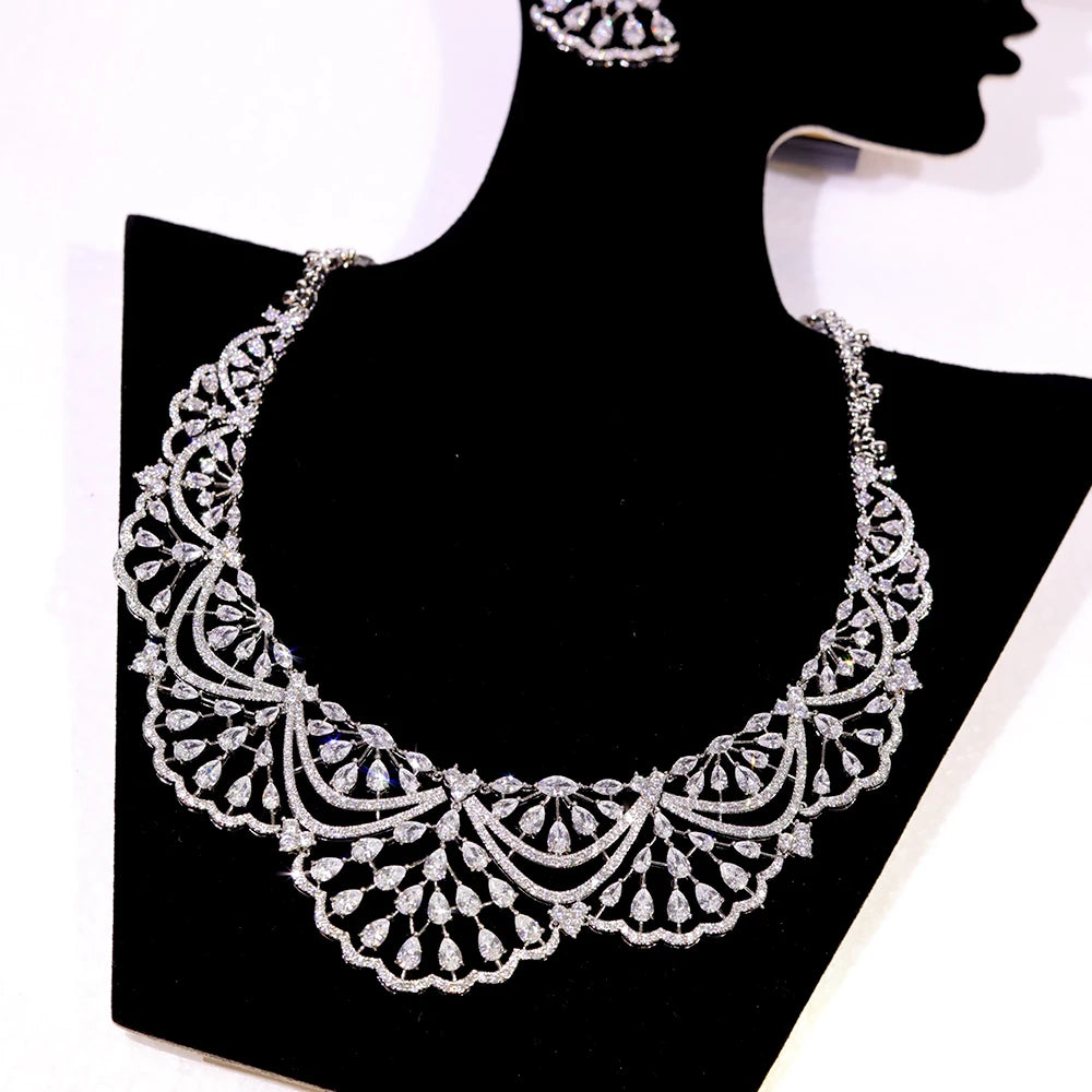 NEW Trendy 2PCS Necklace For Women Luxury Wedding Cubic Zircon CZ African Dubai Bridal Jewelry Set