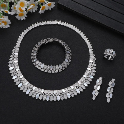 Luxury Dubai Bridal Jewelry Set For Women Wedding Party Shell Zirconia Jewelry Set Twisted Branch Design
