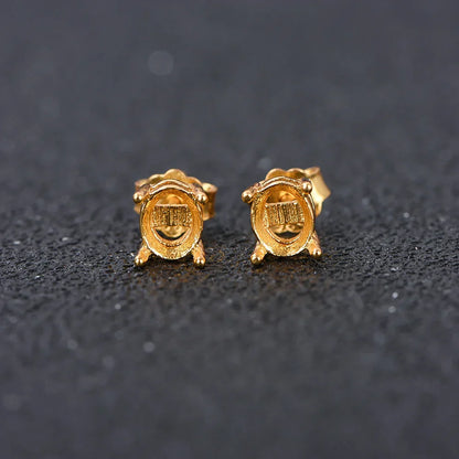 Oval 4-prong silvery Golden Rose golden color solid 925 sterling silver stud earring settings DIY jewelry supplies