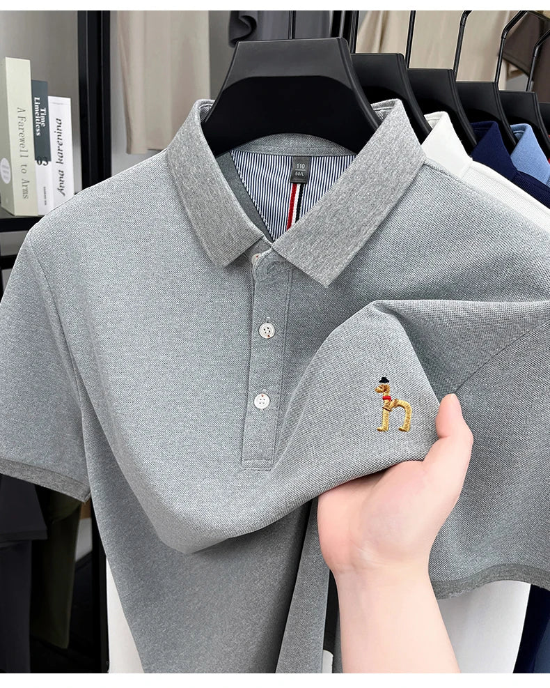 High end luxury brand short sleeve polo shirt summer new trend cute dog embroidery design T-shirt casual Korean golf men's wear