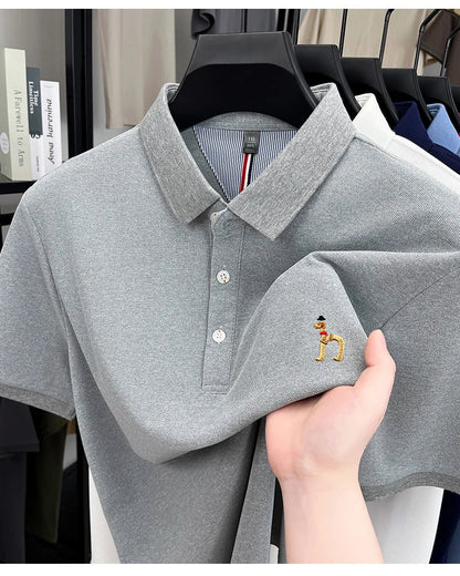High end luxury brand short sleeve polo shirt summer new trend cute dog embroidery design T-shirt casual Korean golf men's wear
