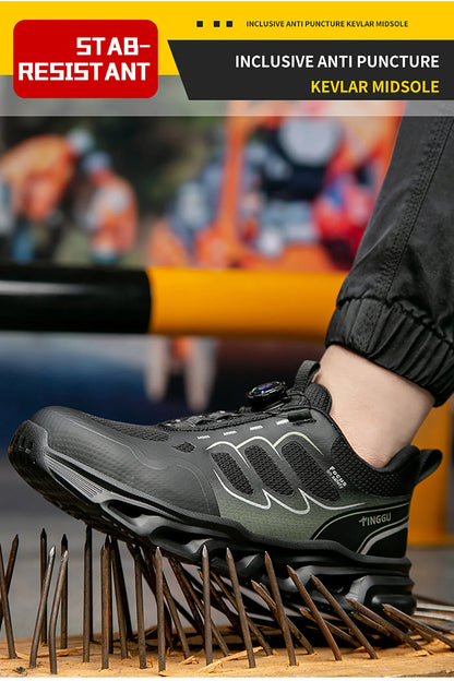 NEW Rotary Buckle Security Boots for Men WorkSneakers Women Boots Breathable Steel Toe ShoesSafety Puncture-Proof Men Boots