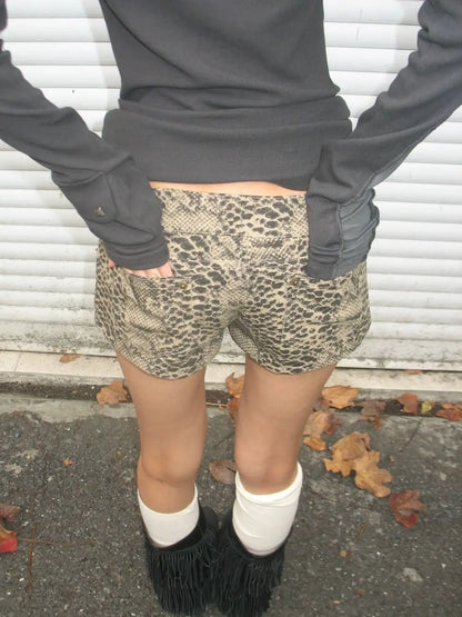 Vintage Leopard Printed Denim Shorts Women Sexy Y2k Low Waist Gyaru Streetwear Summer 2024 Grunge Female Short Jeans