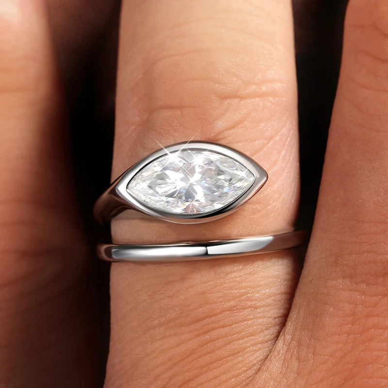 0.5-2CT Marquise Cut Moissanite Rings for Women Lab Diamond Solitaire Wedding Band Girls 925 Sterling Silver Jewelry Fine