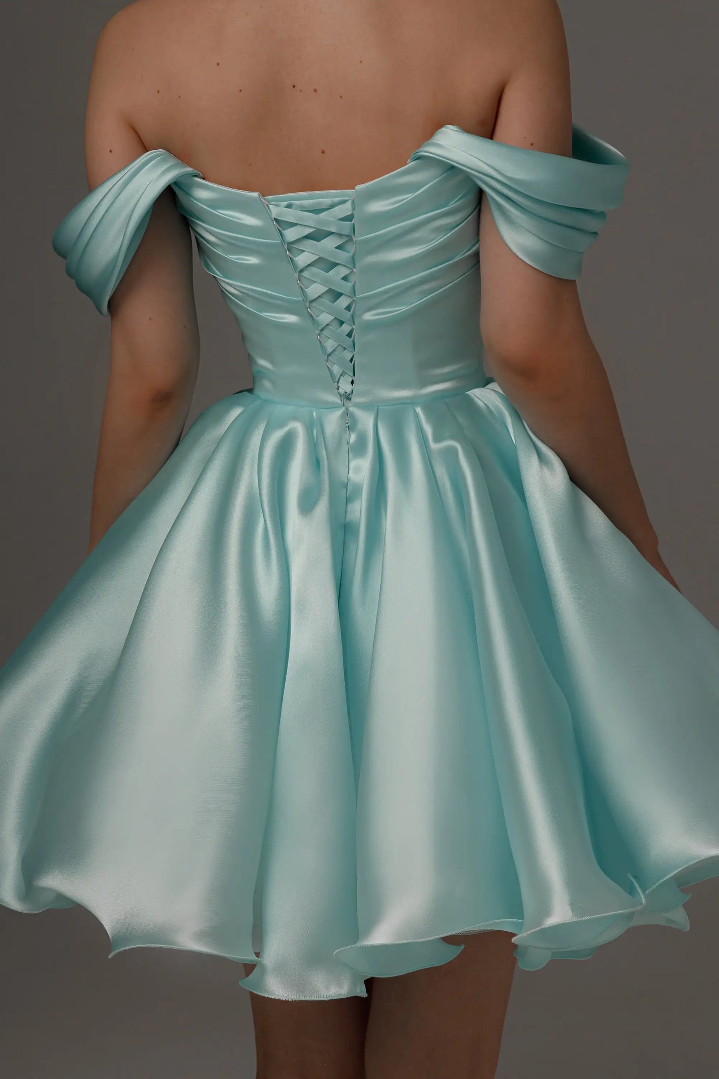 Luxury Satin A-line Mini Wedding Dresses Off the Shoulder Backless Lace Up Ball Gowns Pleats Ruched Exquisite Bridal Dress 2026