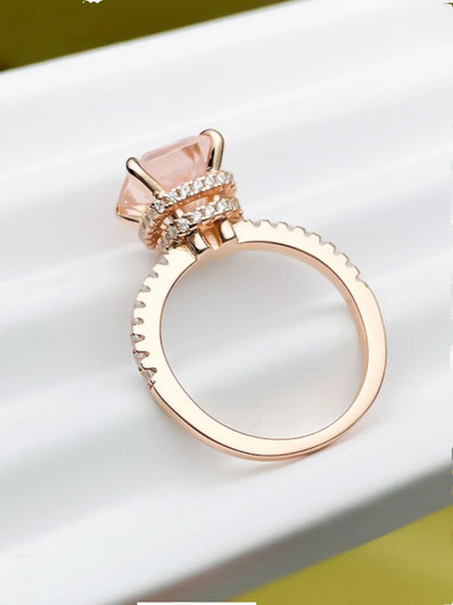 4-carat Morganite 925 sterling silver ring, light luxury, niche, exquisite, high-end, cool style, rose gold plated diamond ring