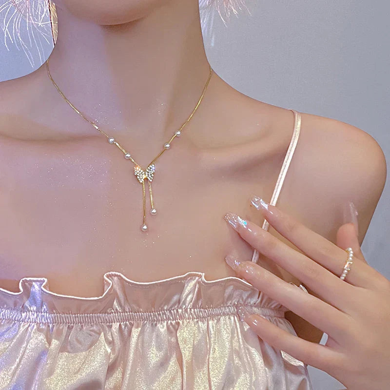 Heart Shape Pendant Necklaces Silver Color 5A Cubic Zirconia Minimalist Style Clavicle Chain Women And Girl Jewelry