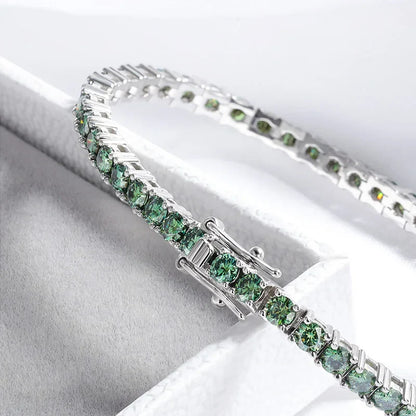 3/4mm GRA Certified Full Green Moissanite Tennis Bracelet for Women 18K Plated Lab Diamond 925 Silver Bracelet Men