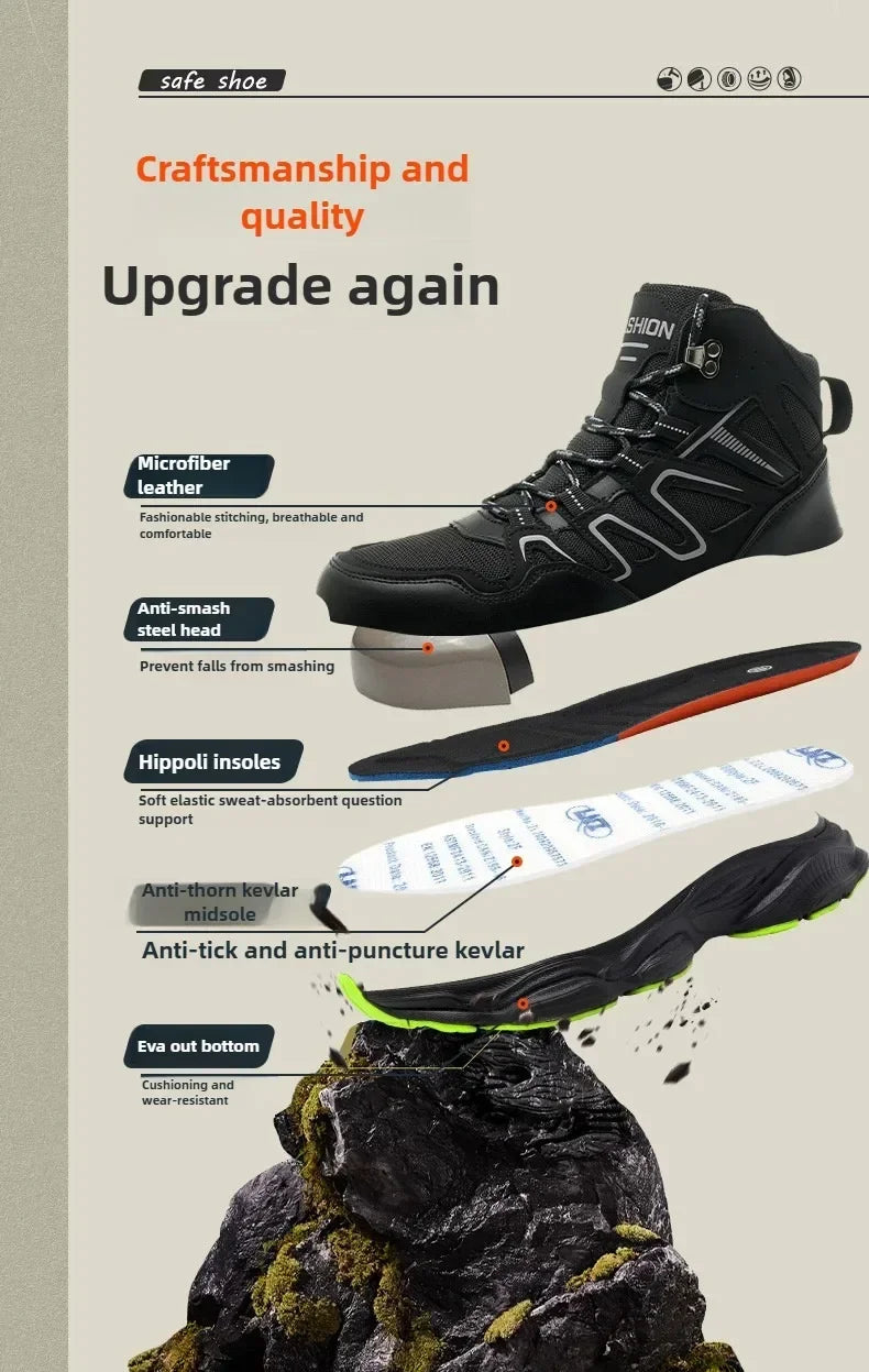 Ankle-Length Men Safety Boots Anti-smash Anti-stab Construction Work Steel Toe Shoes Male Work Boots Work Safety Shoes