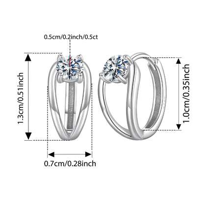 0.3CT Moissanite Hoop Earrings Double Layer Huggie Earring D Color VVS1 Round Cut Hypoallergenic Lightweight Jewelry Gift