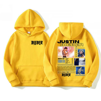 Rapper Justin Bieber Tour Graphic Hoodies Men's Clothing Hip Hop Punk Pop Music Sweatshirt Unisex Casual Fleece Oversized Hoodie