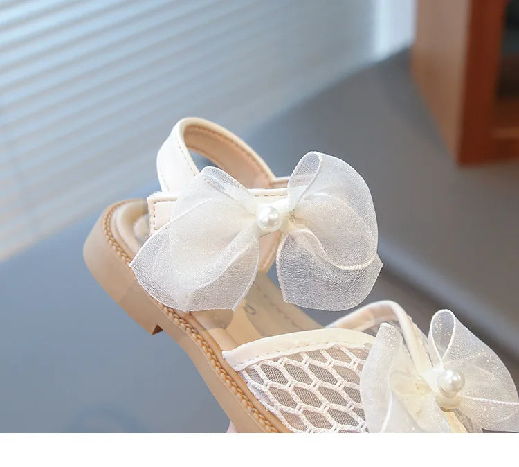 2025 Mesh Peep-toe Princess Shoes Girls Sandals with Tulle Butterfly-knot Summer Evening Wedding Party Bridesmaid Sandals I05292