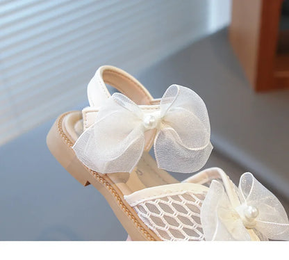 2025 Mesh Peep-toe Princess Shoes Girls Sandals with Tulle Butterfly-knot Summer Evening Wedding Party Bridesmaid Sandals I05292