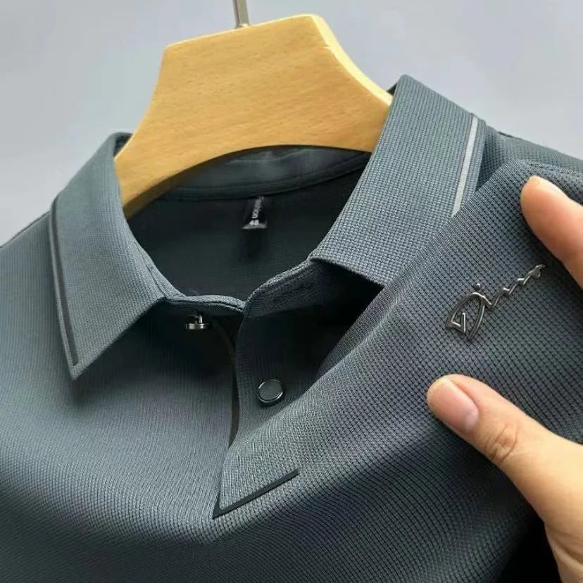 Light luxury brand letter emboss short sleeve T-shirt summer popular men polo shirt comfort silky breathable business casual top